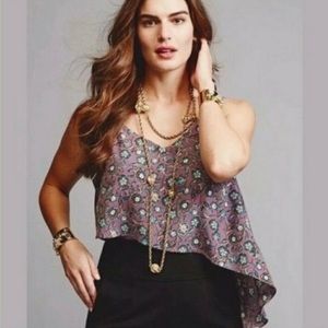 CAbi Scrollwork lavender blue floral cami w ivory